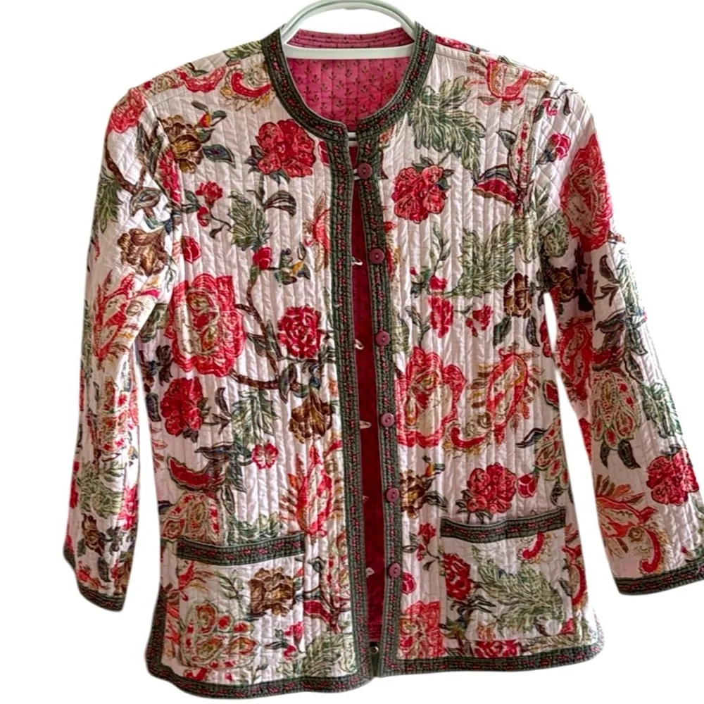 Quilted Reversible Jacket Pink Print M - Picture 1 of 5